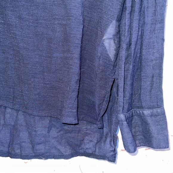 James Perse Shirt Womens 0 Navy Blue Collard Side Split Hem V Neck Blouse Flowy - Picture 4 of 9